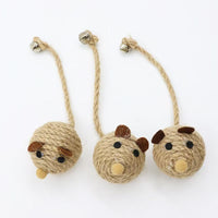 HKM-5770813 Sisal Round Molar Pet Toy with Cotton Strips for Engaging Chew Fun
