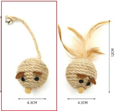 HKM-5770813 Sisal Round Molar Pet Toy with Cotton Strips for Engaging Chew Fun