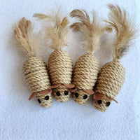 HKM-5770813 Sisal Round Molar Pet Toy with Cotton Strips for Engaging Chew Fun