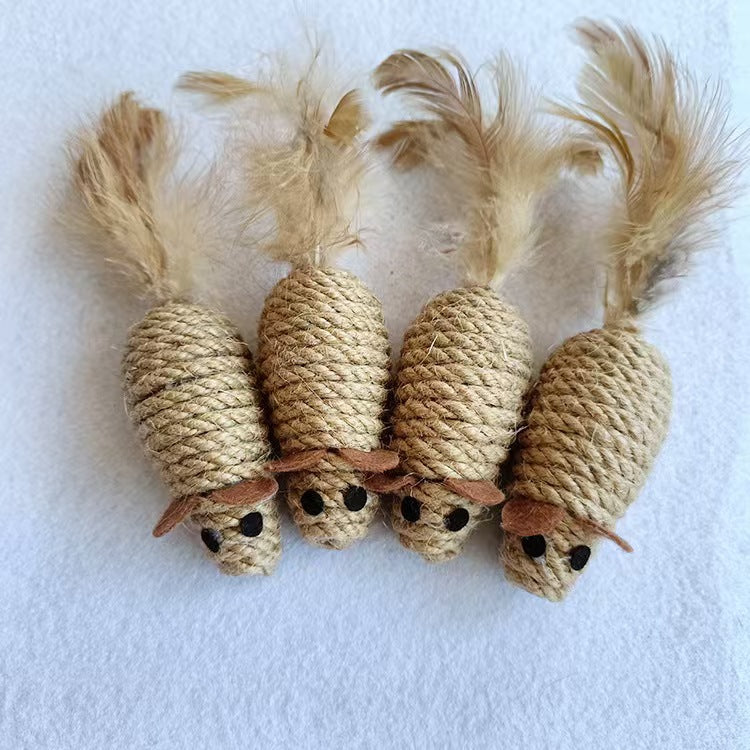 HKM-5770813 Sisal Round Molar Pet Toy with Cotton Strips for Engaging Chew Fun