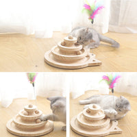 HKM-5771453 Solid Wood Cat Turntable in Log Color - Three Layer Climbing Frame, 26x13.5cm/19x10cm