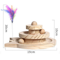 HKM-5771453 Solid Wood Cat Turntable in Log Color - Three Layer Climbing Frame, 26x13.5cm/19x10cm