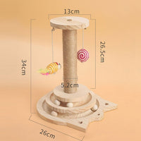 HKM-5771453 Solid Wood Cat Turntable in Log Color - Three Layer Climbing Frame, 26x13.5cm/19x10cm