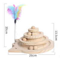 HKM-5771453 Solid Wood Cat Turntable in Log Color - Three Layer Climbing Frame, 26x13.5cm/19x10cm