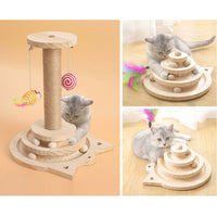 HKM-5771453 Solid Wood Cat Turntable in Log Color - Three Layer Climbing Frame, 26x13.5cm/19x10cm