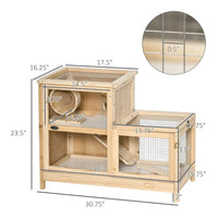 HKM-5771837 2-Tier Wooden Hamster Cage with Seesaw, Running Wheel & Tray for Small Animals