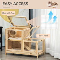 HKM-5771837 2-Tier Wooden Hamster Cage with Seesaw, Running Wheel & Tray for Small Animals