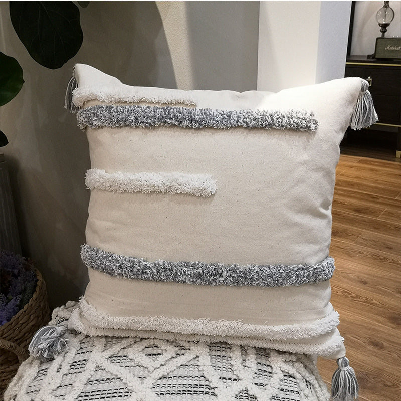 HKM-577491 Moroccan Modern Minimalist Handmade Tassel Pillow Cushion Cover - Available in Multiple Sizes and Designs