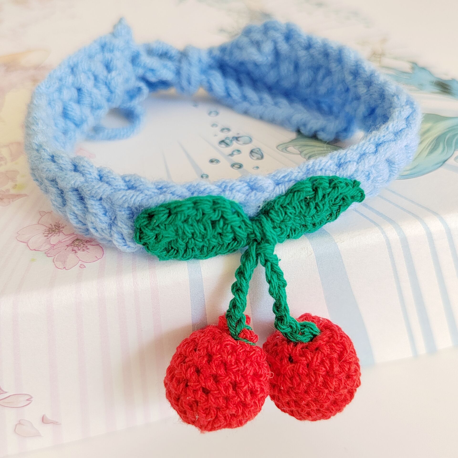 HKM-5775549 Handmade Knitted Wool Cat Collar in Fruit Patterns - Free Size, 60cm Length, Four Seasons Use