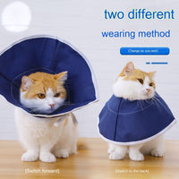 HKM-5775933 Anti-Licking Cat Headwear Turban - Medical Elizabeth Ring Style (Blue) for Cats, Sizes S & M