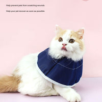 HKM-5775933 Anti-Licking Cat Headwear Turban - Medical Elizabeth Ring Style (Blue) for Cats, Sizes S & M