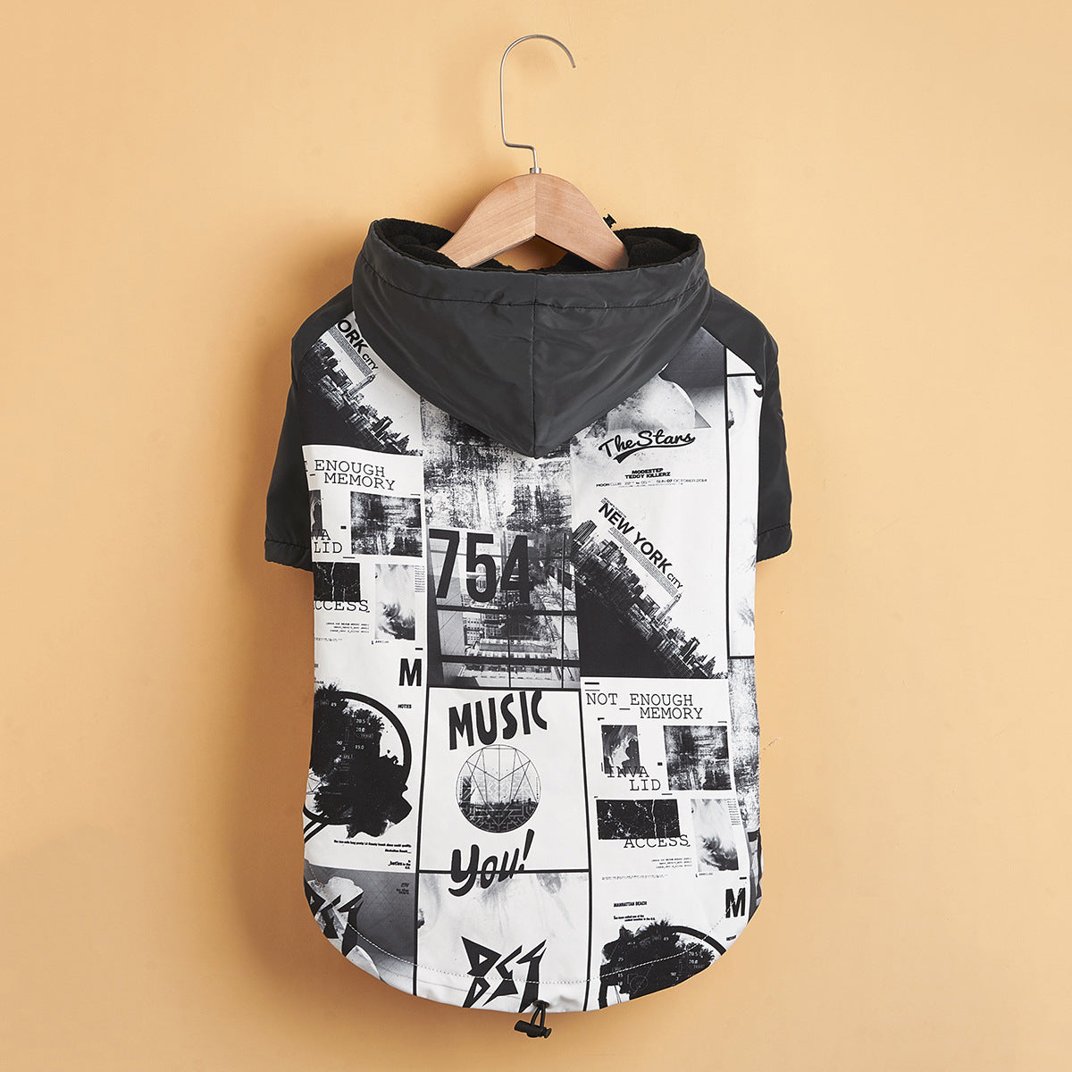 HKM-5776317 Reflective Raincoat for Dogs, Winter Warm Tide Jacket, Cotton, XS-2XL, Newspaper & Letters Design