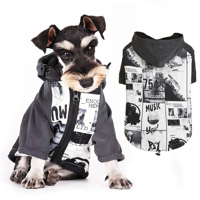 HKM-5776317 Reflective Raincoat for Dogs, Winter Warm Tide Jacket, Cotton, XS-2XL, Newspaper & Letters Design