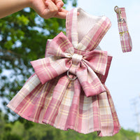 HKM-5777213 Pet Plaid Skirt with Chest Strap and Leash in Various Colors