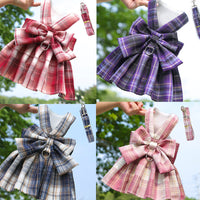 HKM-5777213 Pet Plaid Skirt with Chest Strap and Leash in Various Colors