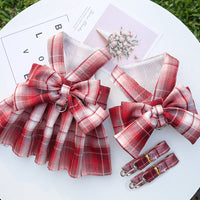 HKM-5777213 Pet Plaid Skirt with Chest Strap and Leash in Various Colors