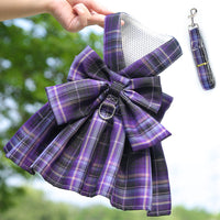 HKM-5777213 Pet Plaid Skirt with Chest Strap and Leash in Various Colors