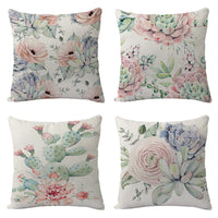 HKM-577811 Flowers and Birds Floral Linen Lumbar Pillow for Car and Sofa - 45x45cm (Pillowcase Only)