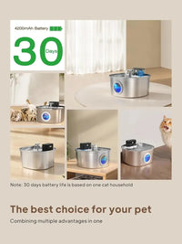 HKM-577875 Stainless Steel Cat Water Fountain 3.2L with Dual Outlet - Portable Automatic Drinking Station