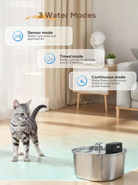 HKM-577875 Stainless Steel Cat Water Fountain 3.2L with Dual Outlet - Portable Automatic Drinking Station