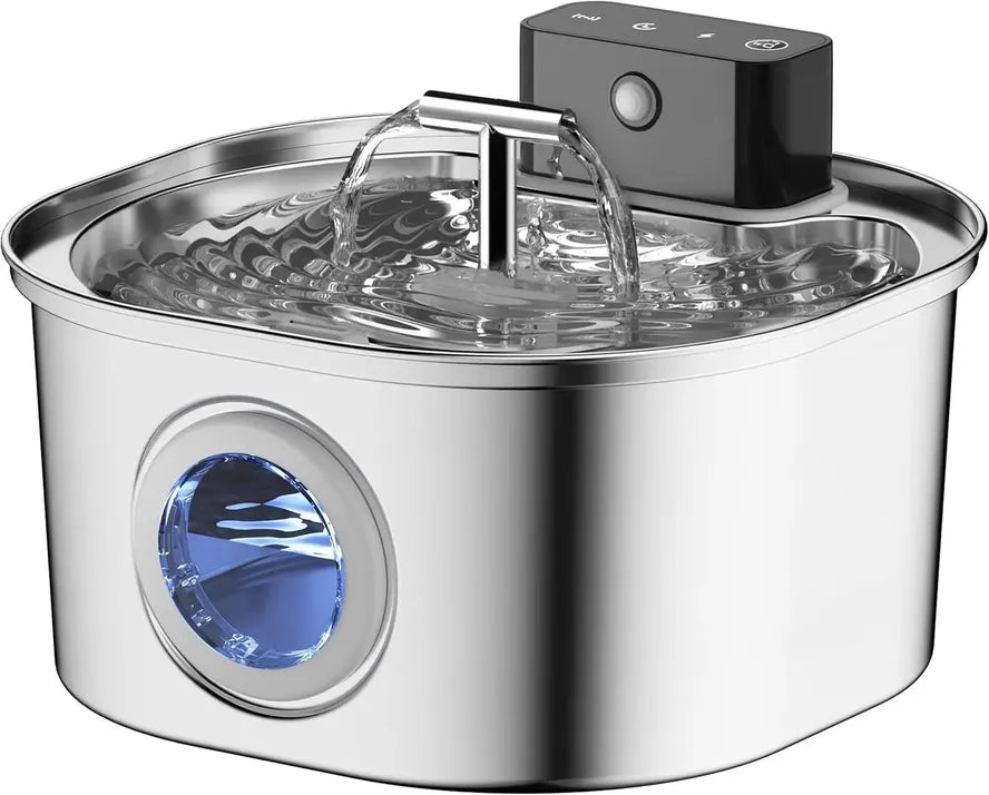 HKM-577875 Stainless Steel Cat Water Fountain 3.2L with Dual Outlet - Portable Automatic Drinking Station
