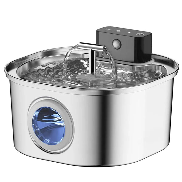 HKM-577875 Stainless Steel Cat Water Fountain 3.2L with Dual Outlet - Portable Automatic Drinking Station