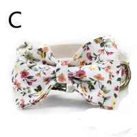 HKM-5779901 White Flower Pattern Cotton Pet Collar and Leash Set with Metal Buckle