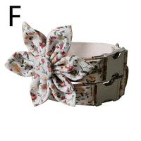 HKM-5779901 White Flower Pattern Cotton Pet Collar and Leash Set with Metal Buckle
