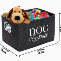 HKM-5780157 Felt Storage Box with Metal Handle for Pet Toys and Snacks - Dark Gray, 38x27x25 cm