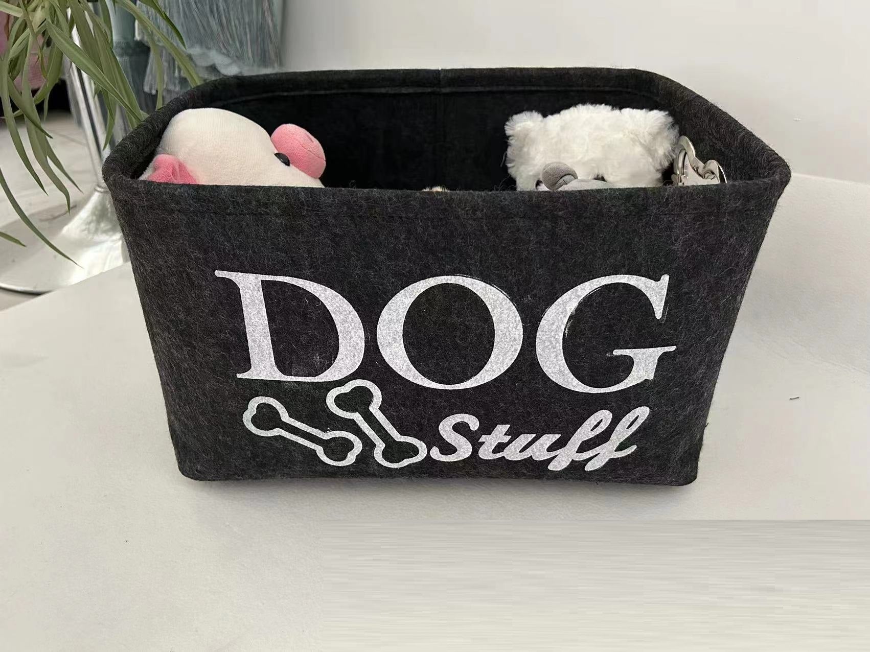 HKM-5780157 Felt Storage Box with Metal Handle for Pet Toys and Snacks - Dark Gray, 38x27x25 cm