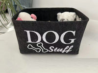 HKM-5780157 Felt Storage Box with Metal Handle for Pet Toys and Snacks - Dark Gray, 38x27x25 cm