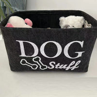 HKM-5780157 Felt Storage Box with Metal Handle for Pet Toys and Snacks - Dark Gray, 38x27x25 cm