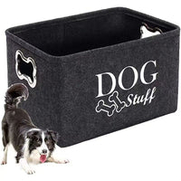 HKM-5780157 Felt Storage Box with Metal Handle for Pet Toys and Snacks - Dark Gray, 38x27x25 cm
