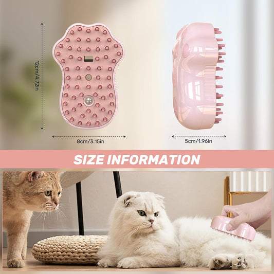 HKM-5781181 Self-Cleaning 4-in-1 Cat Steam Brush with Massage Function for All Hair Types