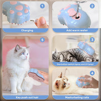 HKM-5781181 Self-Cleaning 4-in-1 Cat Steam Brush with Massage Function for All Hair Types