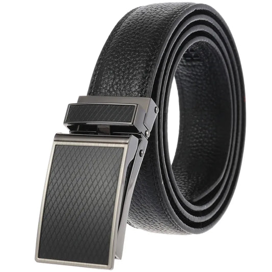 HKM-578131 Genuine Leather Automatic Buckle Ratchet Belt for Men, Model LY33-30021-5