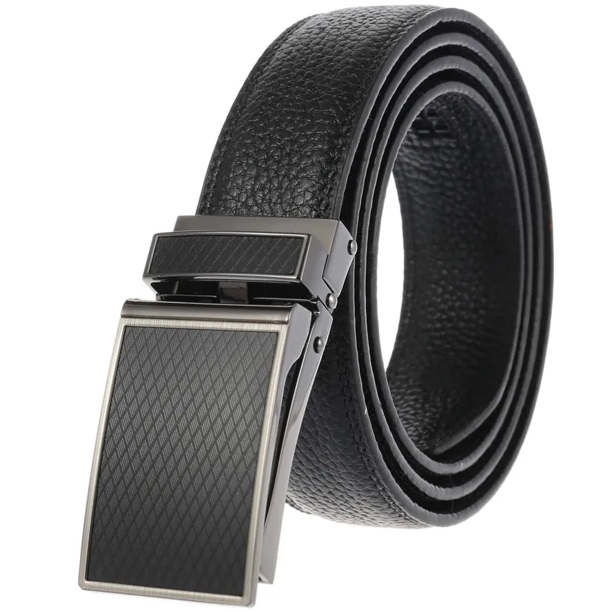 HKM-578131 Genuine Leather Automatic Buckle Ratchet Belt for Men, Model LY33-30021-5