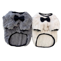 HKM-5781693 French Bow Tie Sweater for Corgis in Beige and Gray Double-Sided Velvet