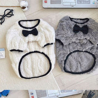 HKM-5781693 French Bow Tie Sweater for Corgis in Beige and Gray Double-Sided Velvet