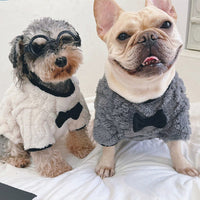 HKM-5781693 French Bow Tie Sweater for Corgis in Beige and Gray Double-Sided Velvet