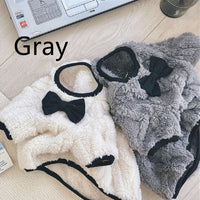 HKM-5781693 French Bow Tie Sweater for Corgis in Beige and Gray Double-Sided Velvet