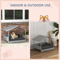HKM-5782333 Wicker Outdoor Dog House with Canopy, Rattan Pet Bed, Water-Resistant Cushion for Small to Medium Dogs up to 66 lbs