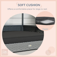 HKM-5782333 Wicker Outdoor Dog House with Canopy, Rattan Pet Bed, Water-Resistant Cushion for Small to Medium Dogs up to 66 lbs