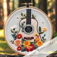 HKM-578259 Flower Embroidery Material Package with Imitation Bamboo Frame and Tools, Modern Landscape Design, Cotton and Linen, 28x28cm