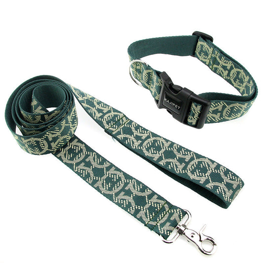HKM-5782973 Adjustable Nylon Dog Leash with Chest Harness for Medium and Small Dogs, Green, 1.5m Traction Rope