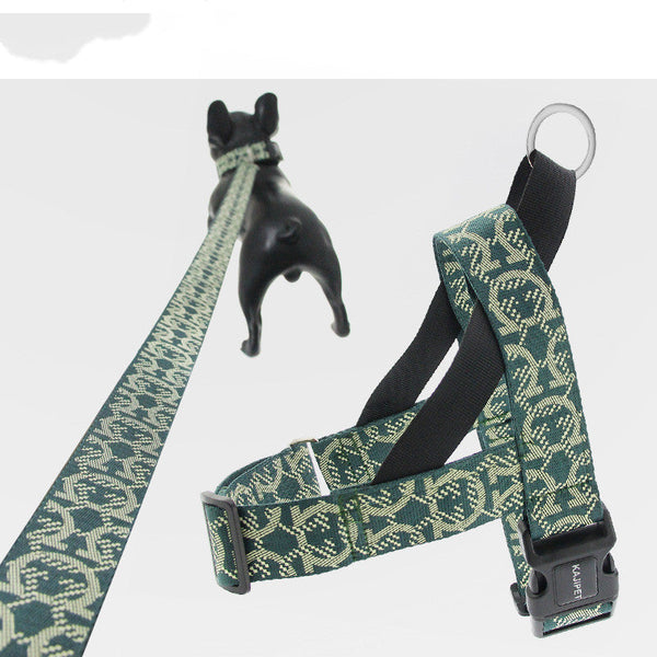 HKM-5782973 Adjustable Nylon Dog Leash with Chest Harness for Medium and Small Dogs, Green, 1.5m Traction Rope