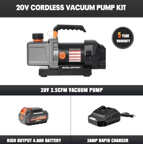 HKM-578323 Cordless 2.5CFM Vacuum Pump Kit for Automotive HVAC with Oil-Gas Separator and Compatible Battery