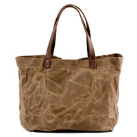 HKM-578323 Waterproof Oil Wax Canvas Shoulder Bag with Genuine Cowhide Trim