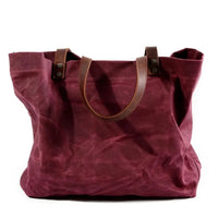 HKM-578323 Waterproof Oil Wax Canvas Shoulder Bag with Genuine Cowhide Trim