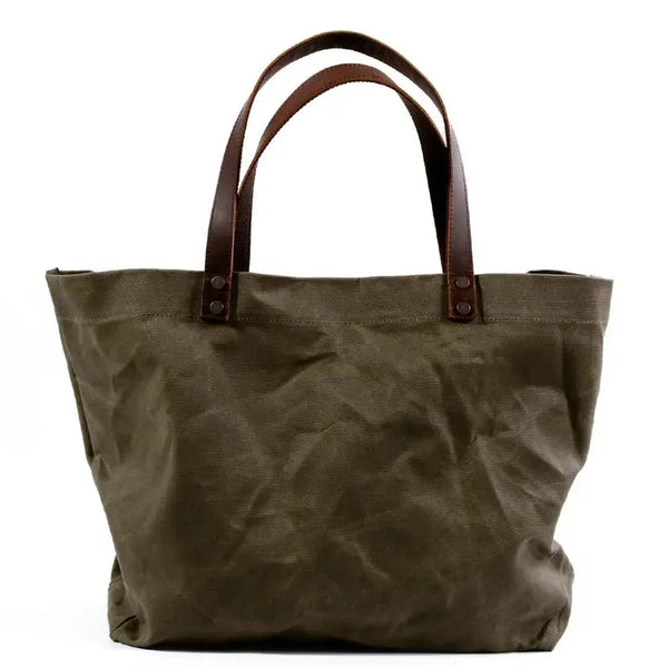 HKM-578323 Waterproof Oil Wax Canvas Shoulder Bag with Genuine Cowhide Trim